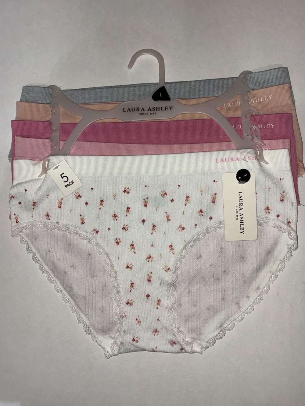 Laura Ashley  L  5-Pack Bikini Undies in White, Pink, Gray, Peach, Rose - Picture 11 of 11
